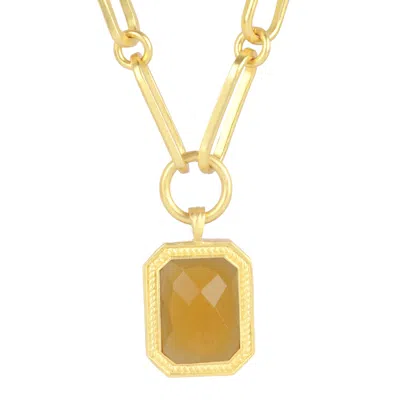 Lila Rasa Women's Gold / Yellow / Orange Paperclip Chain Rectangular Citrine Crystal