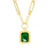 Lila Rasa Women's Green / Gold Rectangular Green Crystal Pendant With Paperclip Chain