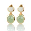 Lila Rasa Women's Green / White / Gold Green Aventurine & Moonstone Earrings. In Multi