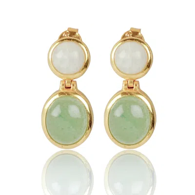 Lila Rasa Women's Green / White / Gold Green Aventurine & Moonstone Earrings. In Multi