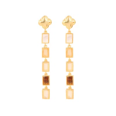 Lila Rasa Women's Neutrals / Brown / Gold Rectangular Earthy Tone Drop Clover Stud Earring