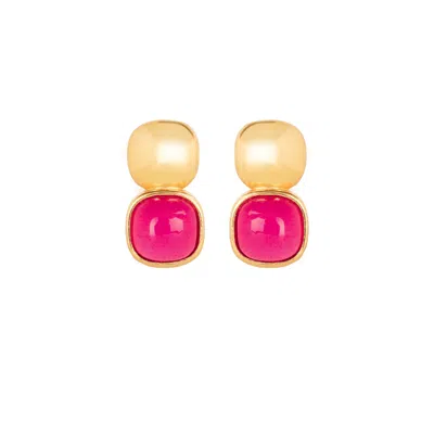 Lila Rasa Women's Red / Gold Glossy Gold & Dazzling Ruby Red Crystal Stud