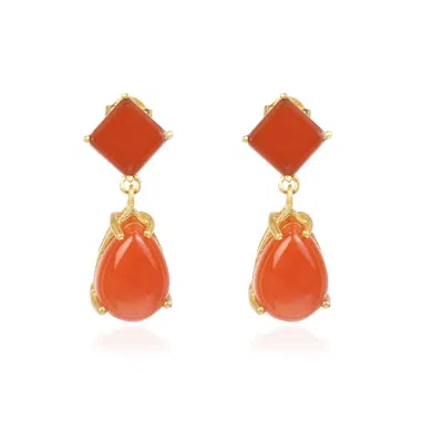 Lila Rasa Women's Red / Gold "scarlet Flame" Red Carnelian Stone Earrings
