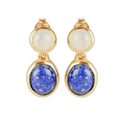 Lila Rasa Women's White / Blue / Gold Lapis Lazuli & Moonstone Earrings In Multi