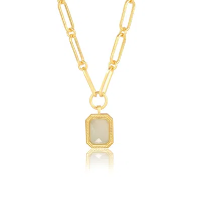 Lila Rasa Women's White / Gold Paperclip Chain Rectangular White Crystal