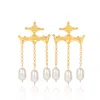 Lila Rasa Women's White / Gold Pearl Bead Drop Earrings