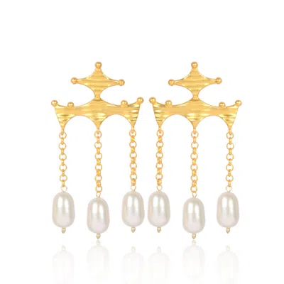 Lila Rasa Women's White / Gold Pearl Bead Drop Earrings