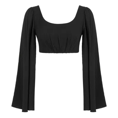 Lilamie Women's Amalfi Relaxed Fit Oval Neck Crop Top - Black