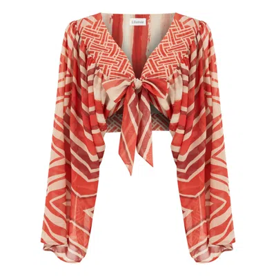 Lilamie Women's Aruba Front Tie Long Sleeve Top - Red