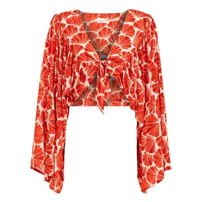 Lilamie Women's Bali Long Sleeve Summer Bustier Top - Red In Multi
