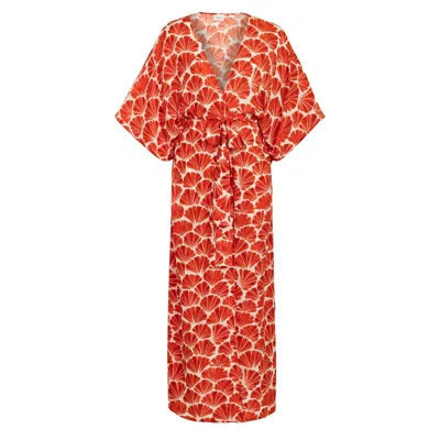 Lilamie Women's Bali Long Sleeve Viscose Duster-red In Pink