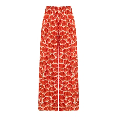 Lilamie Women's Bali Loose Fit Elastic Waist Long Pants-red