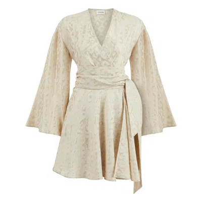 Lilamie Women's Marbella Wrap Style V Neck Mini Dress - Gold