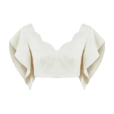 Lilamie Women's Neutrals Lisbon Wavy Sleeves V Neck Top - Cream In White