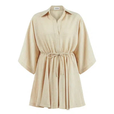 Lilamie Women's Neutrals Valencia Oversize Fit Open Neck Short Resort Jumpsuit - Beige