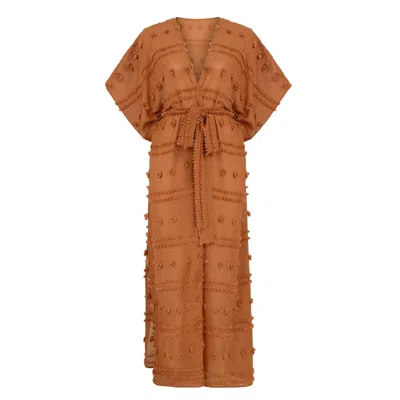 Lilamie Women's Orange Capri Sleeveless Belted Waist Duster-brick In Brown