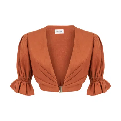 Lilamie Women's Orange Marrakesh Puff Sleeve Crop Top - Brick In Brown