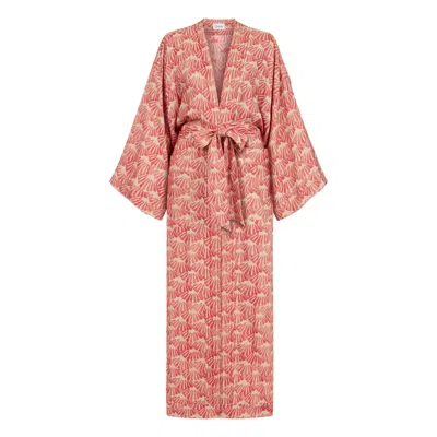 Lilamie Women's Palermo Long Sleeve Kimono - Red In Blue
