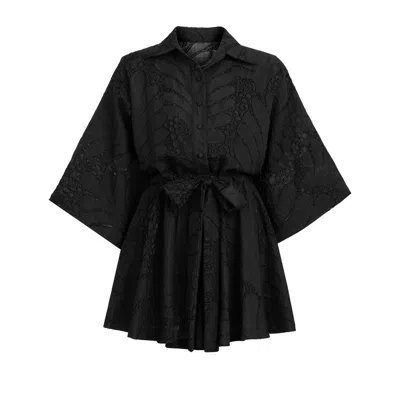 Lilamie Women's Victoria Oversize Fit Open Neckline Jumpsuit-black