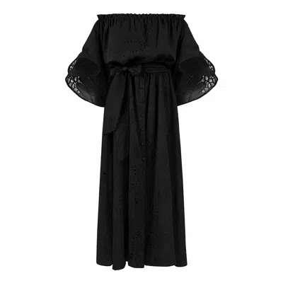 Lilamie Women's Victoria Wavy Sleeves Ankle Length Dress-black