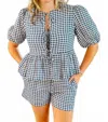 Lilbelle By Lilbelle Chatham Gingham Tie Blouse In Navy/white In Blue
