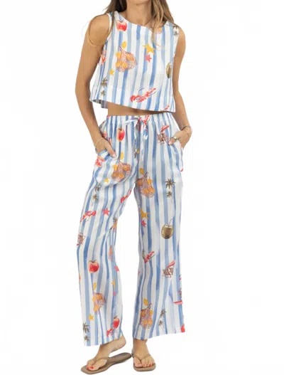 Lilbelle By Lilbelle Isa Beach Striped Top + Pant Set In Blue
