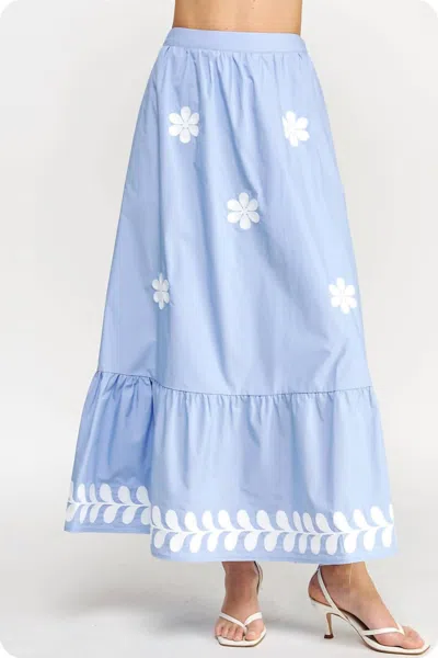 Lilbelle By Lilbelle Maisy Cotton Floral Skirt In Chambray/white In Blue