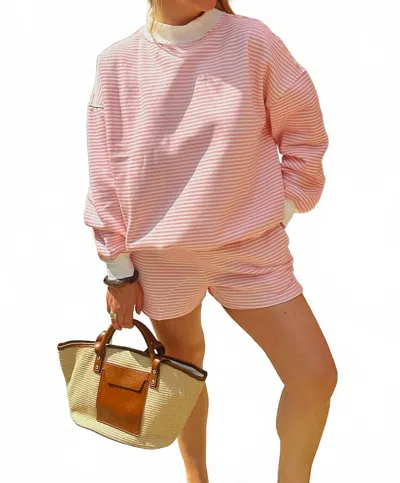 Lilbelle By Lilbelle Lucy Oversized Striped Mockneck Sweatshirt In Light Pink And White