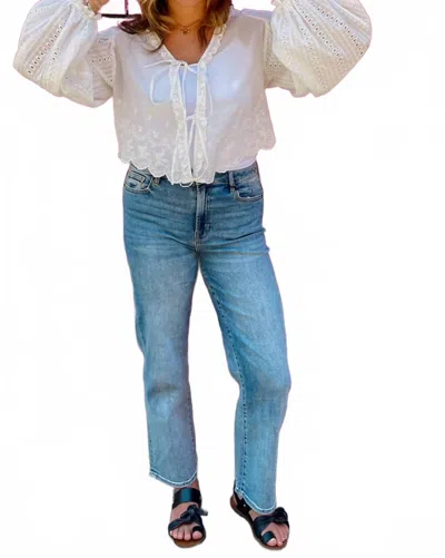 Lilbelle Charlotte Austin Embroidery Detail Long Sleeve Blouse In White