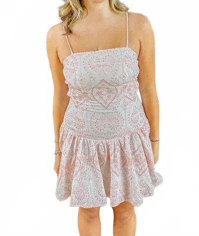 Lilbelle Charlotte Lakin Eyelet Dropwaist Mini Dress In Pink In White