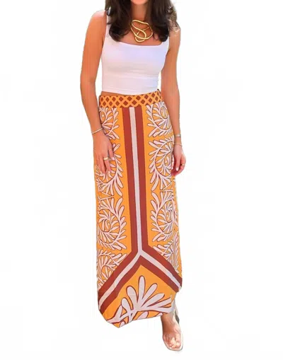 Lilbelle Charlotte Luana Silk Maxi Skirt In Orange Multi