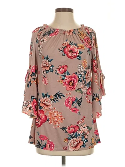Pre-owned Lildy 3/4 Sleeve Blouse In Tan
