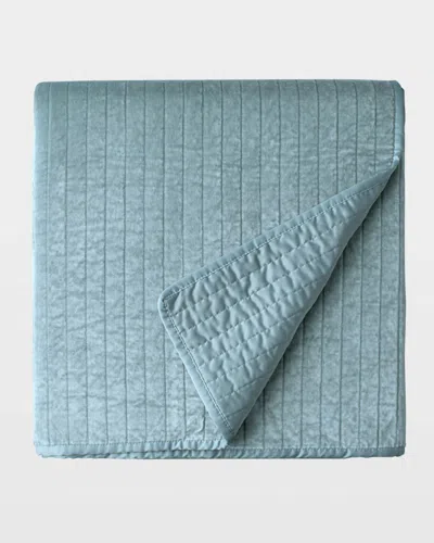 Lili Alessandra Lalique Quilted Matte Velvet Queen Coverlet In Sky