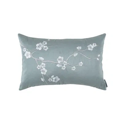 Lili Alessandra Blossom Rectangular Silk Feathers Floral Lumbar Pillow In Gray