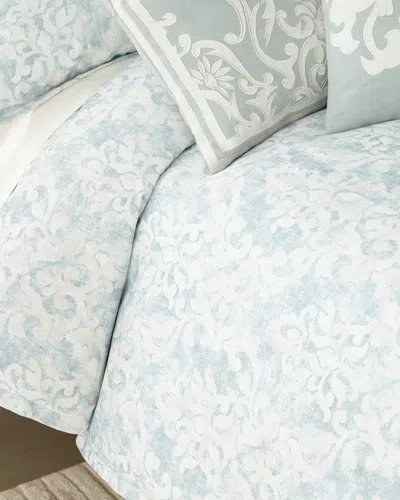 Lili Alessandra Florencia Faded Damask King Duvet Cover In Blue Pattern