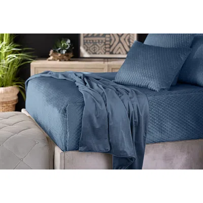 Lili Alessandra Milo Luxe Velvet Throw In Smokey Blue