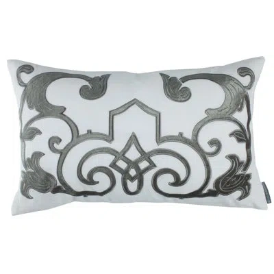 Lili Alessandra Mozart Linen Feathers Damask Lumbar Pillow In Silver
