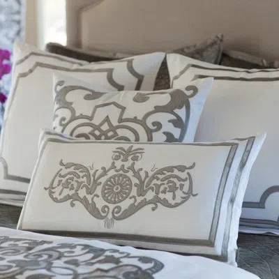 Lili Alessandra Mozart Linen Feathers Damask Throw Pillow In Silver