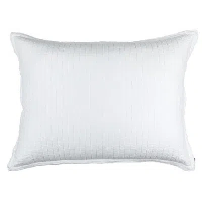 Lili Alessandra Tessa Linen Feathers Striped Lumbar Pillow In White