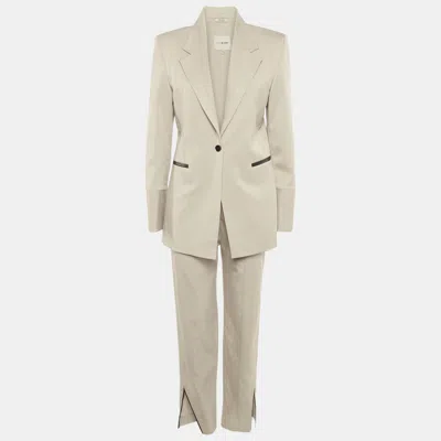 Pre-owned Lili Blanc Beige Crepe Leather Trim Pants Suits M In Sand