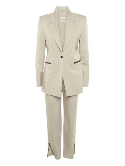 Pre-owned Lili Blanc Leather Trim Suit In Neutral