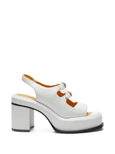 Lili Curia Edie Buckle Platform Sandals In White