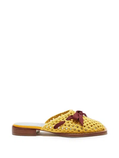 Lili Curia Lina Bow-detail Crochet Mules In Yellow