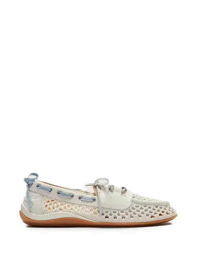Lili Curia Mara Crochet-knit Boat Shoes In Silver