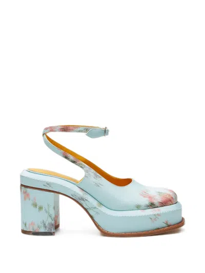 Lili Curia Nico Floral-print Heeled Mules In Silver