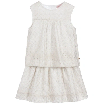 Lili Gaufrette Babies' Girls Gold Broderie Anglaise Dress In White