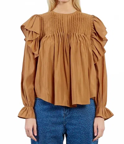 Lili Sidonio Long Sleeve Ruffle Blouse In Camel In Brown
