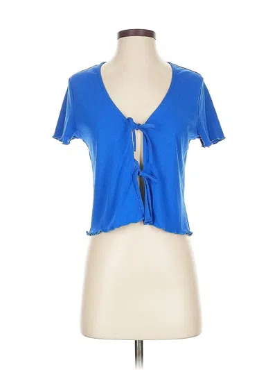 Pre-owned Lili Sidonio Molly Bracken Short Sleeve Top Blue Keyhole Neckline Tops