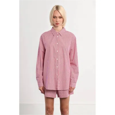 Lili Sidonio Oversized Long Sleeve Shirt In Red Striped Cotton In Multi