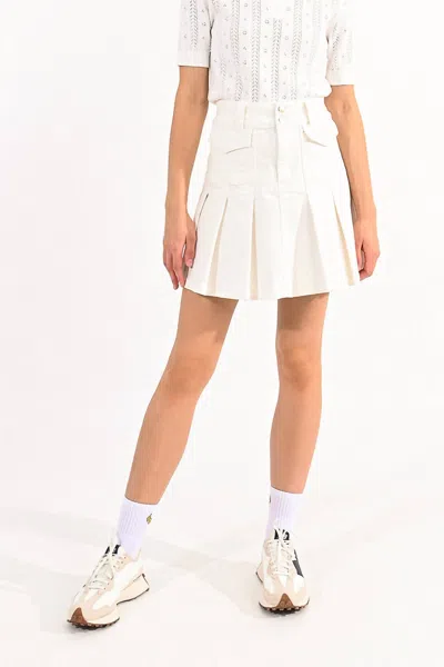 Lili Sidonio Pleated Denim Tennis Skirt In White